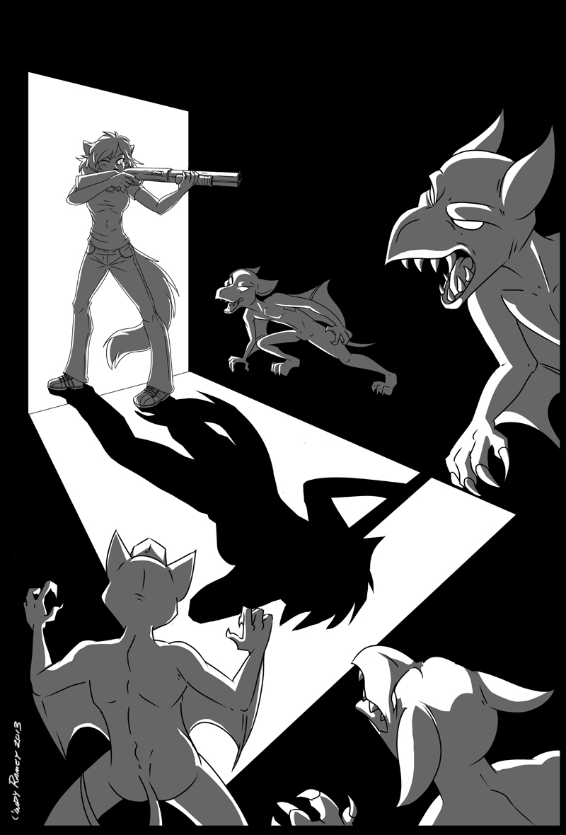 It's #SWATKats #FanArtFriday, featuring artist Aerokat (<a href="/poecatcomix/">POECAT ★</a>): Felina Feral deals with a home invasion from some unusual intruders – scene from “Last Names” fan fic.