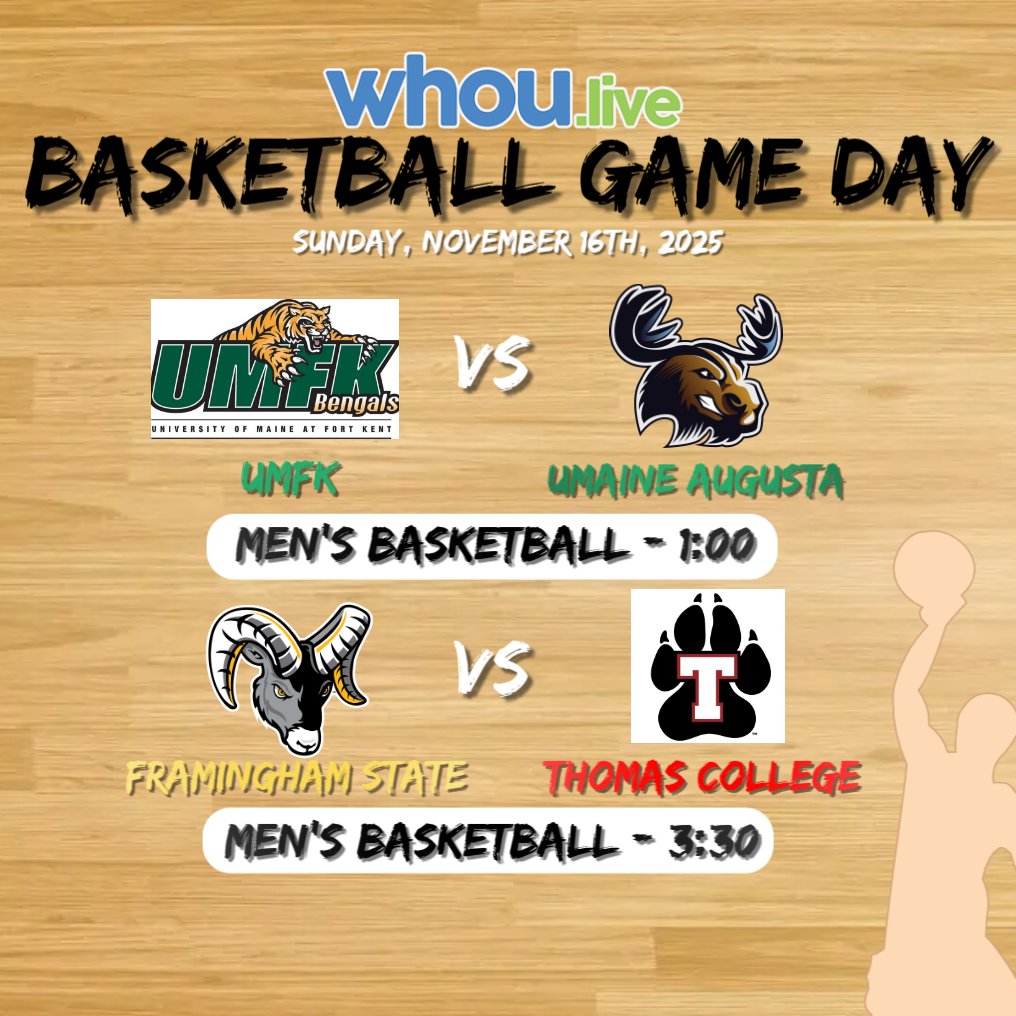 More College Hoops happening today!

🏀UMFK vs UMaine Augusta Mens Basketball <a href="/1/">1</a>:00
🏀Framingham State vs Thomas College Mens Basketball <a href="/3/">Blair</a>:30