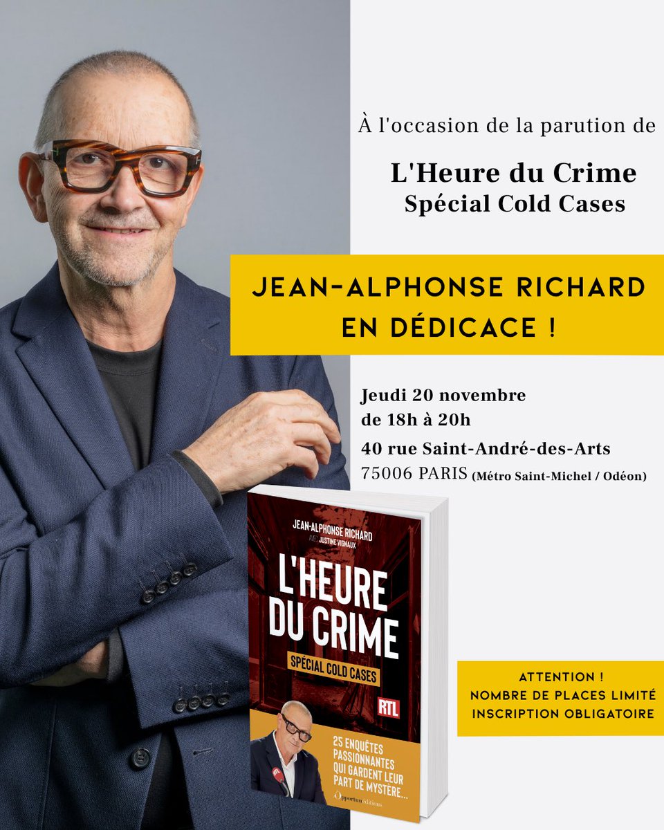 Venez faire dédicacer votre livre de L’Heure du Crime ce jeudi 20 novembre entre 18h et 20h. 

⚠️ Place limitée, inscrivez-vous👇

urlr.me/PNpyMv