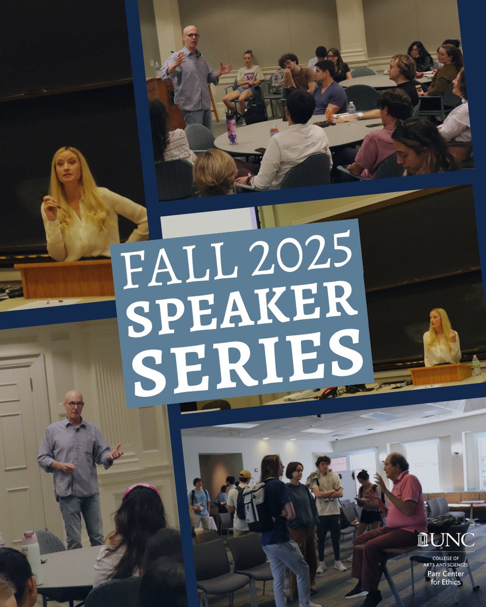 theparrcenter's tweet photo. The Fall 2025 Speaker Series was a great success! Thank you to the scholars who led thought-provoking lectures and meaningful ethical discussion with our students and the Chapel Hill community. Your perspectives and energy made this semester’s series truly special! #SpeakerSeries https://t.co/NhhjzQZ7kH