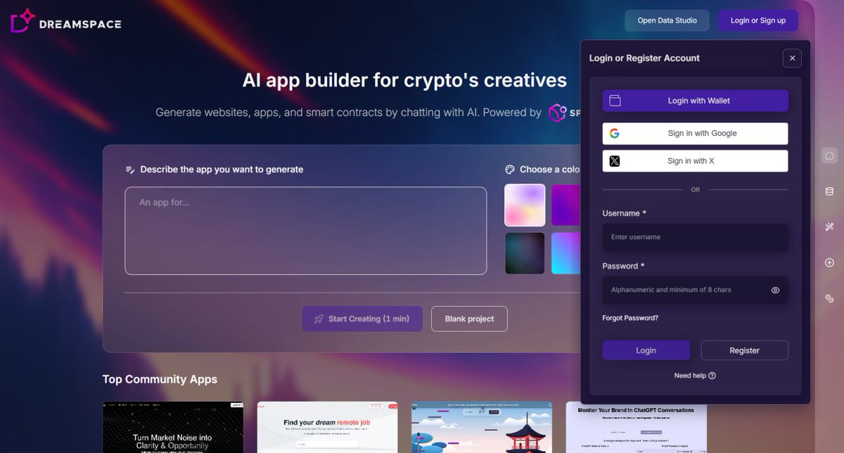 did you know you can log in with X on Dreamspace now?
dreamers build faster than they scroll 💘

say it, build it, ship it. smooth as ever.
