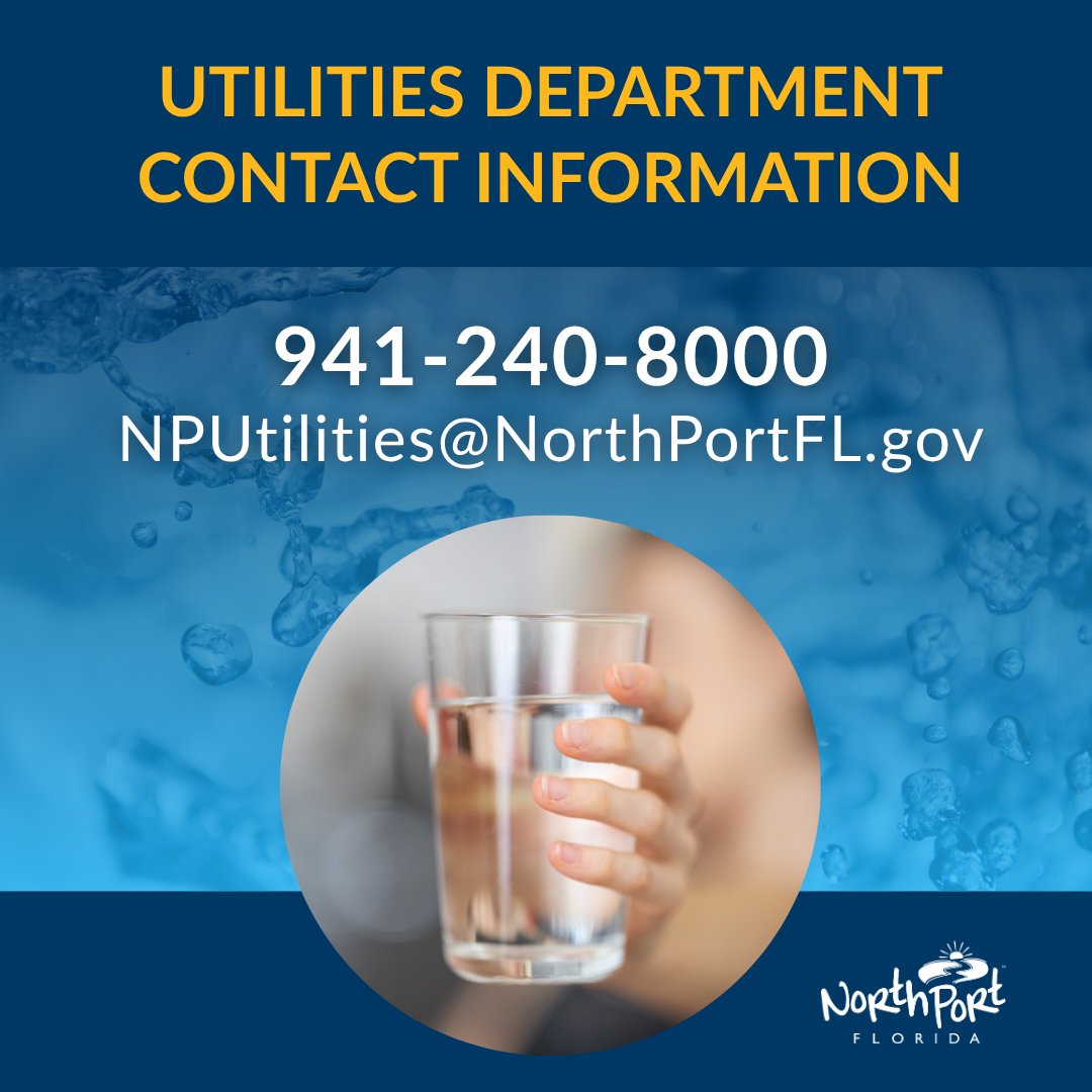 Do you need assistance from the Utilities Department?

Whether it's help with billing, service requests or other common questions, we ask that you call the department at 941-240-8000. You can also visit us at City Hall or email at NPUtilities@NorthPortFL.gov.