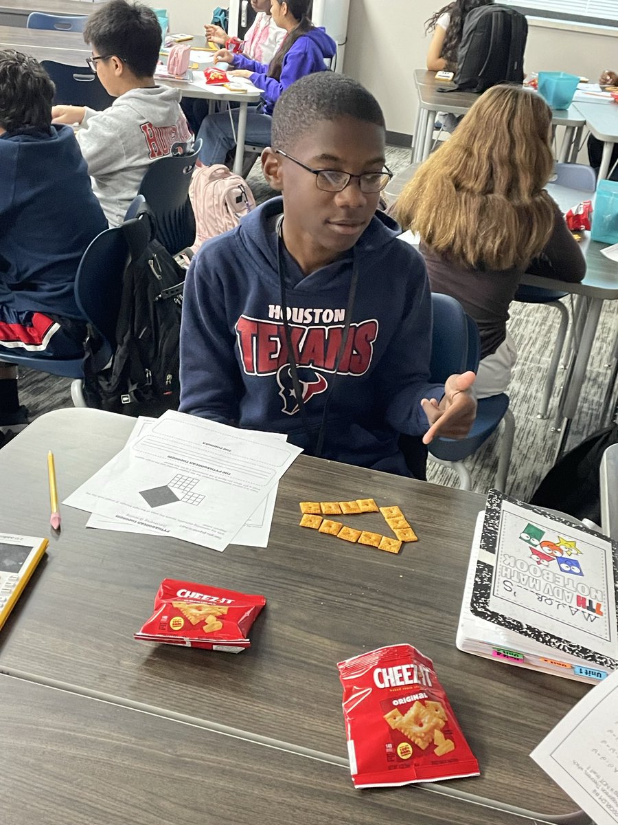TheMathHawk's tweet image. Who knew math could be so delicious at @HumbleISD_LHMS ?! Using @cheezit to model the Pythagorean Theorem so students could derive the formula themselves! #LHMS #Hawks #LHMSMath