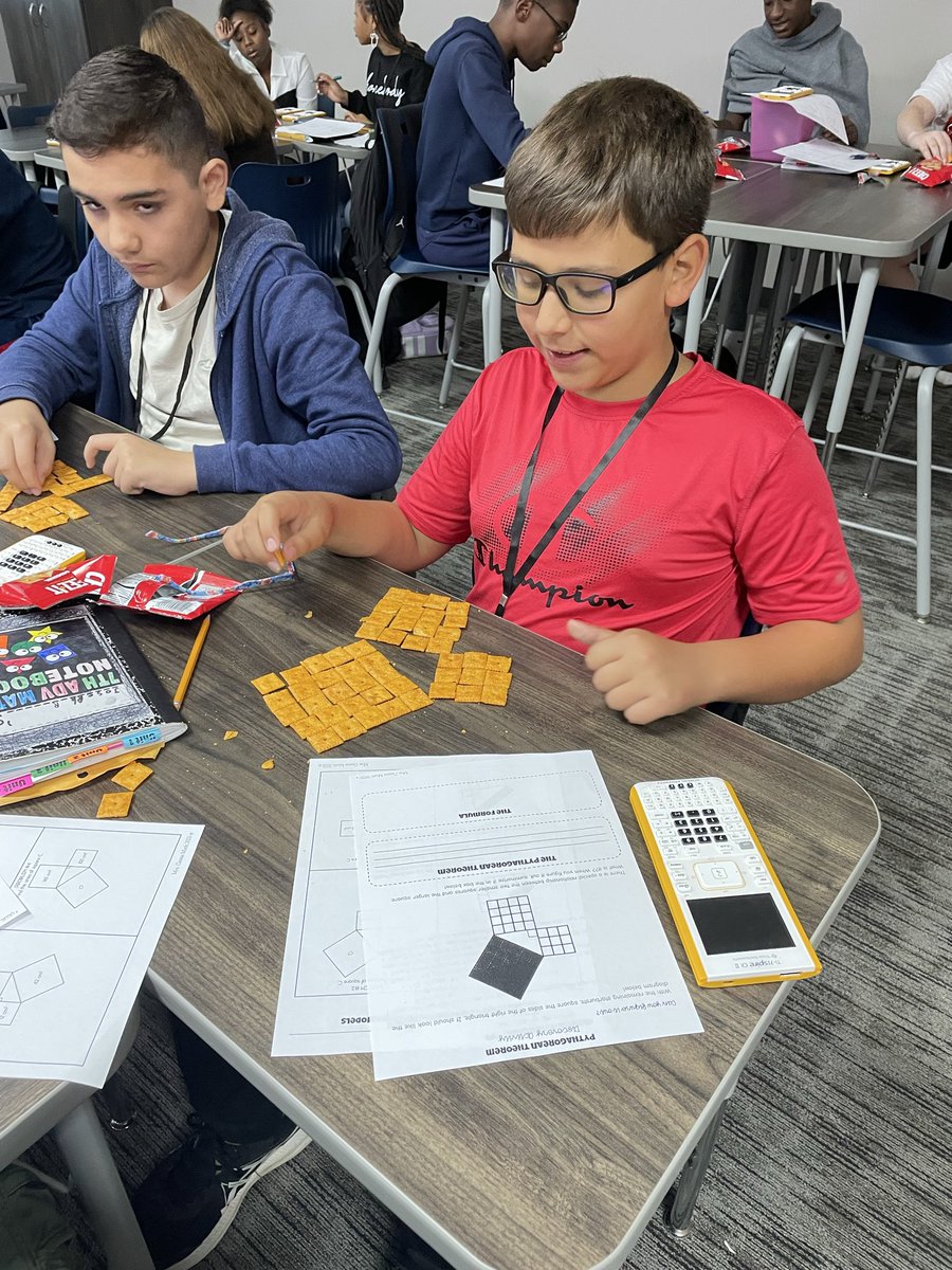 TheMathHawk's tweet image. Who knew math could be so delicious at @HumbleISD_LHMS ?! Using @cheezit to model the Pythagorean Theorem so students could derive the formula themselves! #LHMS #Hawks #LHMSMath