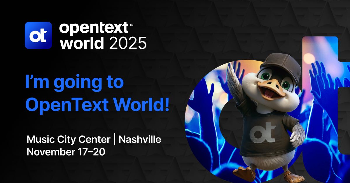 OpenText's tweet image. In just a few days, we’re heading to Music City Center in Nashville for #OpenTextWorld 2025. Join us as we explore the future of AI-powered solutions, cloud technologies, and business transformation.

Can&apos;t make it? Register today to join us virtually: cvent.me/MOZzrL