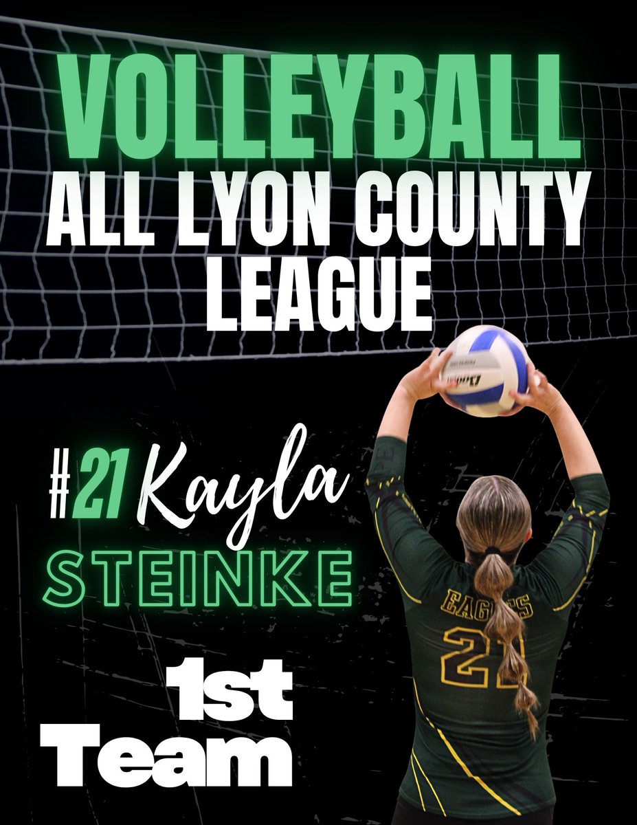 Congrats to Senior Kayla S on making All Lyon County League Volleyball 1st Team!!  We are proud of you! 💚💛🦅