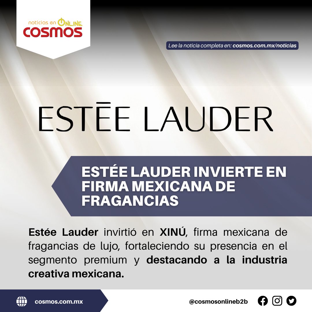 CosmosOnlineB2B's tweet image. #EstéeLauder impulsa la creatividad mexicana al invertir en la firma nacional de fragancias #XINÚ 🧴🇲🇽. Una alianza que fortalece la innovación y el diseño en la industria cosmética de lujo 💼✨
🔗 Lee la noticia 👉 cosmos.com.mx/noticias
#IndustriaCosmética #CosmosOnline