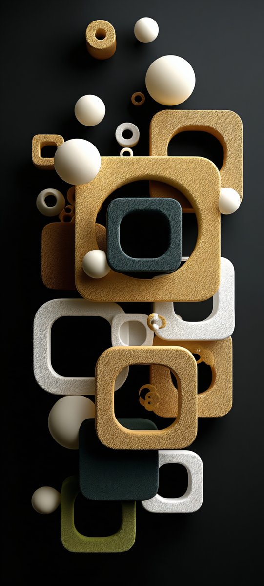 Halleyapps's tweet image. Geometric Balance in Emptiness: Floating Shapes in 4K 🟠⚪ | Free Download for Your Screen #AbstractArt  #AIart  #minimalism