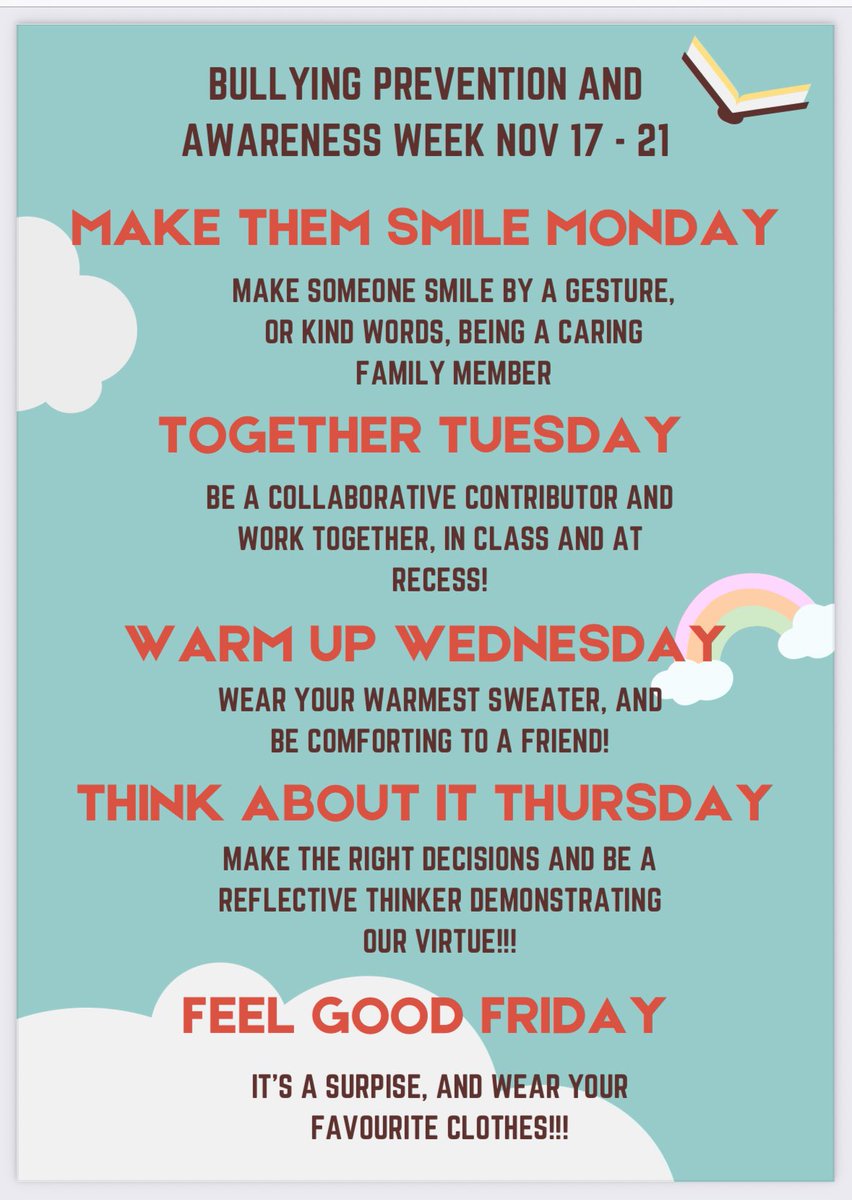 Next week we will be taking part in Bullying Prevention and Awareness Week.