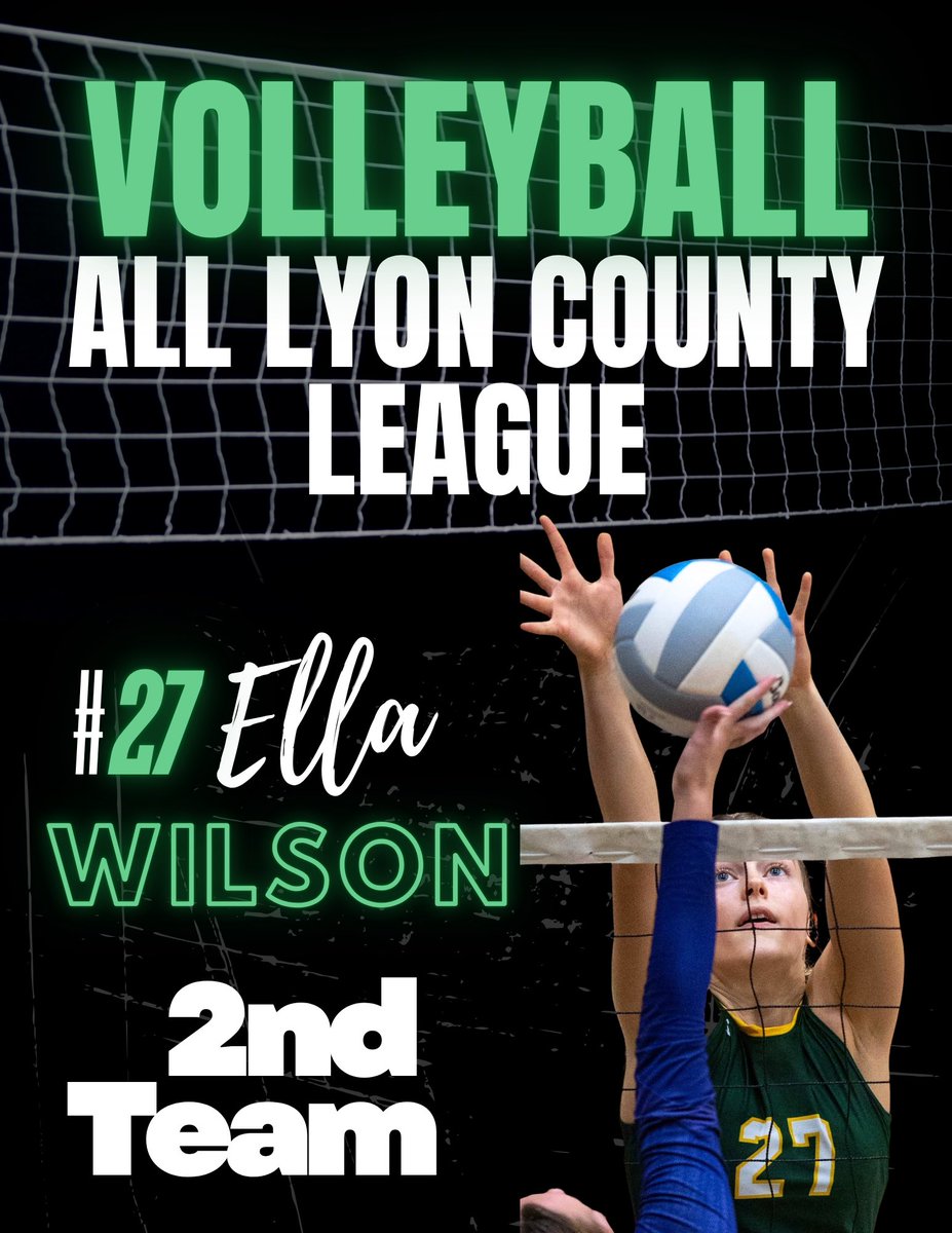Congrats to Senior Ella W on making All Lyon County League Volleyball 2nd Team!!  We are proud of you! 💚💛🦅