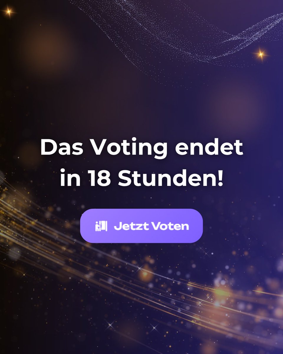 Nur noch wenige Stunden bis zum Ende des Community Votings! 💜

Vielen dank an alle die bis jetzt gevotet haben! 

Denkt bitte daran, eure Stimmen abzugeben. Viele von euch hatten das leider vergessen.

#clipawards #TwitchDE #streamer #livestreaming #twitch #awards #event