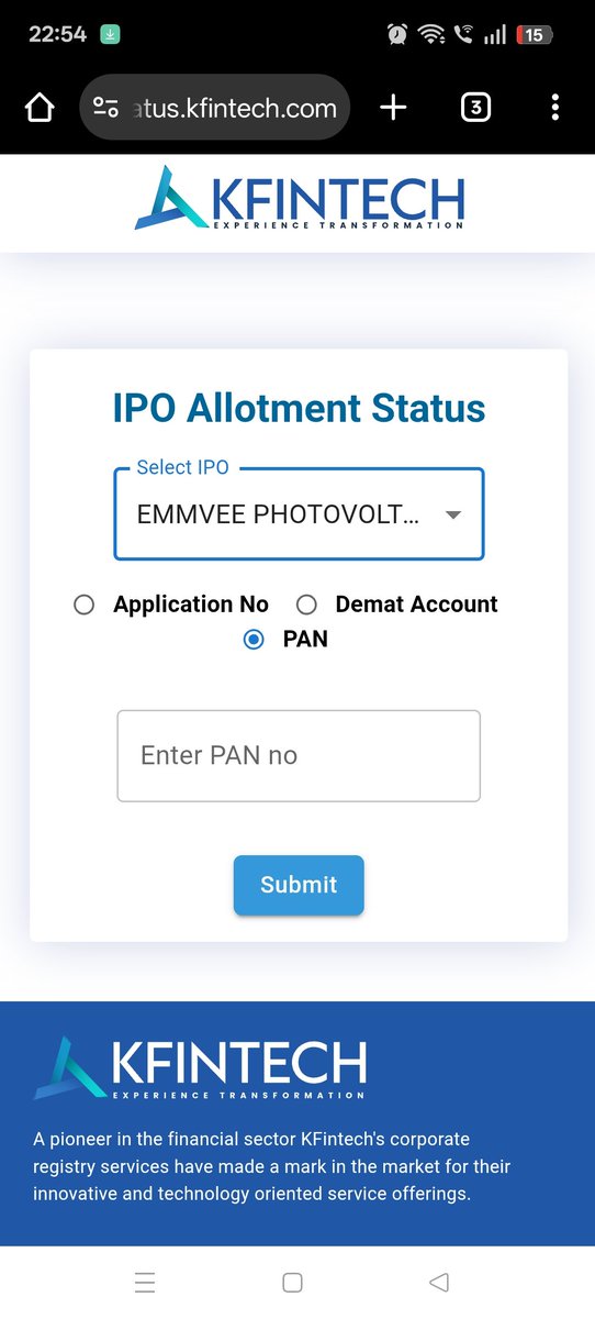 UnmaskFalseCase's tweet image. Ipo allotment of of emmvee photovoltic is out now. Everyone applied is sure if getting allotment. Still You can check yours at 

ipostatus.kfintech.com

  #ipo #ipoallotment #kfintech #emmveephotovoltic