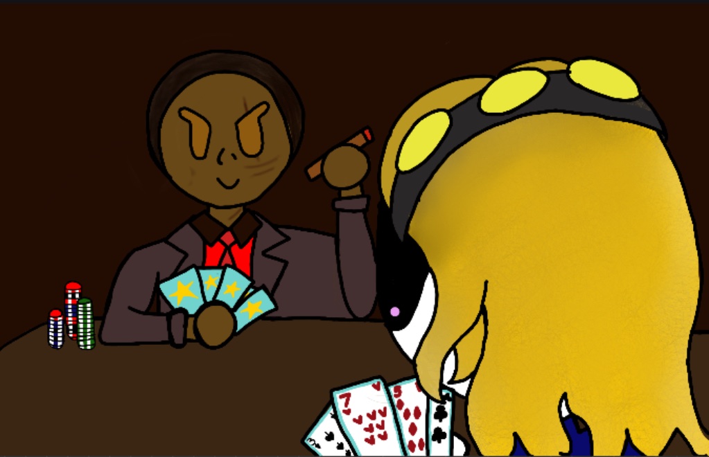 minder_kat81389's tweet image. My OC and @WoodylemonIII oc? Profile? Whatever you want to call it playing poker with each other for fun.

I made them look a bit more cartoony because they art having fun.

#Ocart #MuderdronesOc