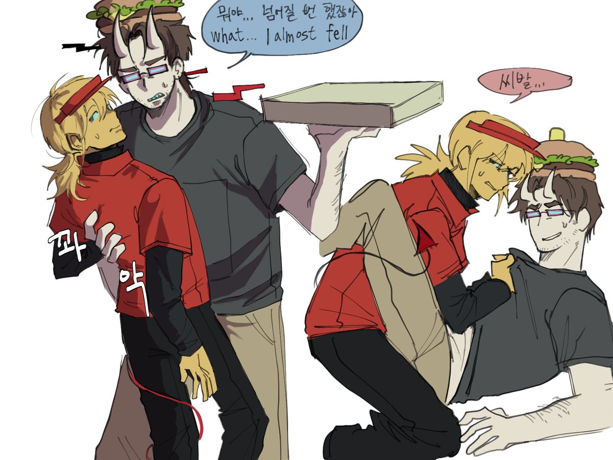 koog127's tweet image. 리즈랑 엘리엇 #pizzaBurger