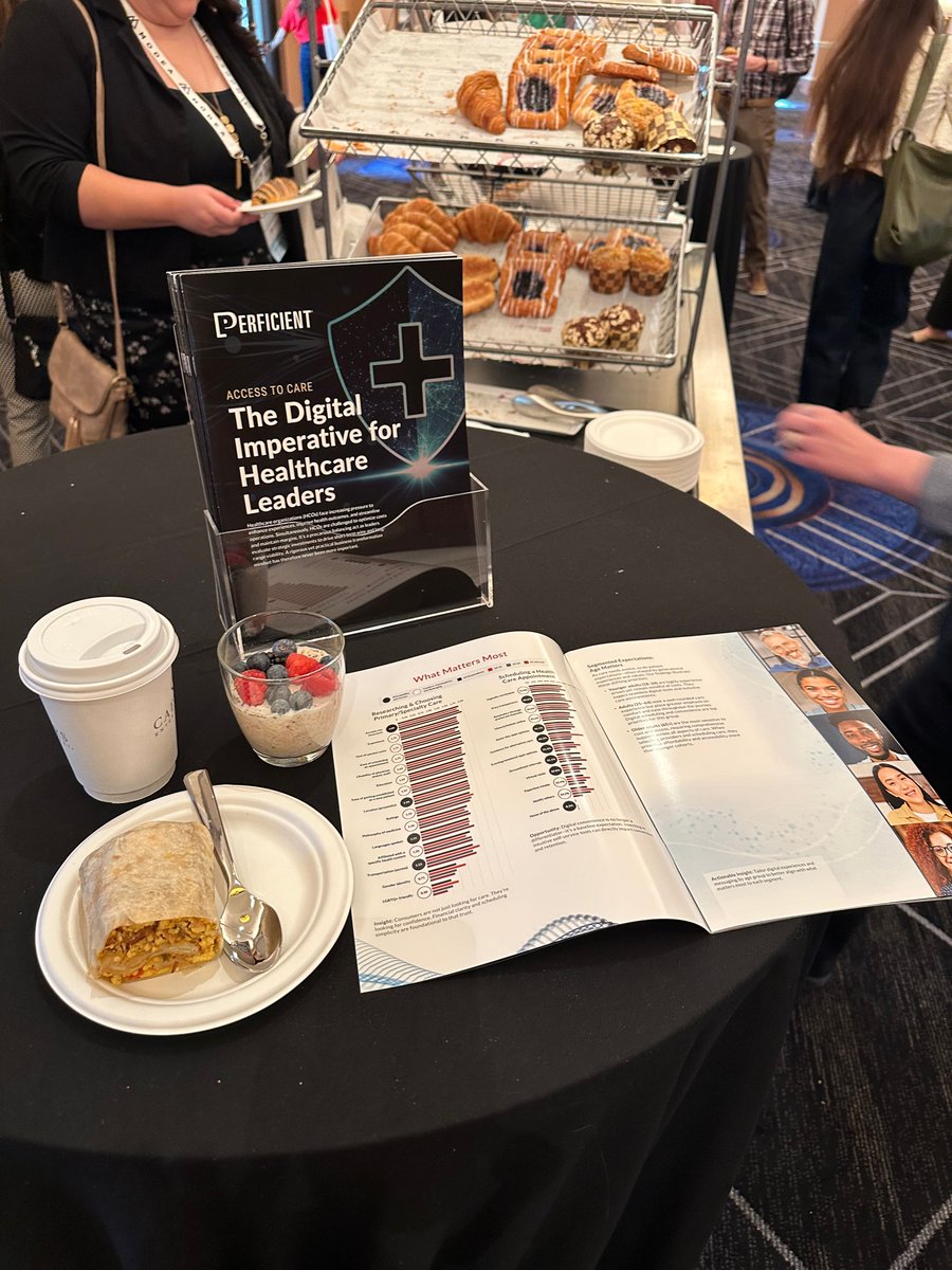 Perficient's tweet image. On Tuesday morning at #HCIC, we focused on fueling up with breakfast and brain food as we shared insights from our award-winning research study, “Access to Care: The Digital Imperative for Healthcare Leaders.” 

What had leaders leaning in to hear more?  
👉 92% of those using…