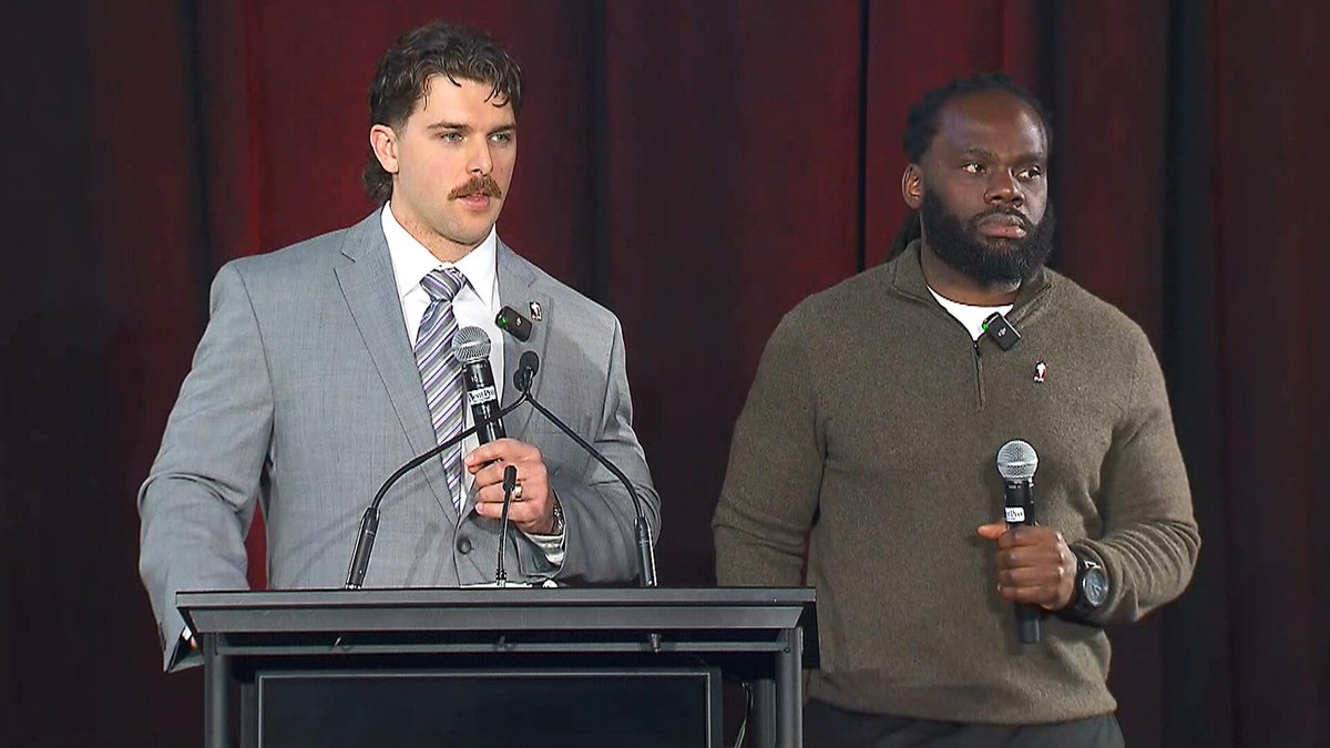 CFLonTSN's tweet image. CFLPA president Solomon Elimimian and executive director David Mackie addressed the media in their State of the Union and spoke about a lack of consultation between the league and the players&apos; union in regards to the rule changes: tsn.ca/cfl/video/2025…