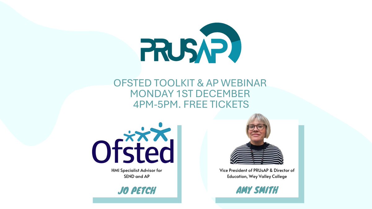 PhoenixEdSarah's tweet image. Please see this joint event between @prusapuk &amp;amp; @Ofstednews where we have asked for more focussed discussion around the OFSTED toolkits and AP. You can find free tickets here tickettailor.com/events/prusap/… #thisisAP