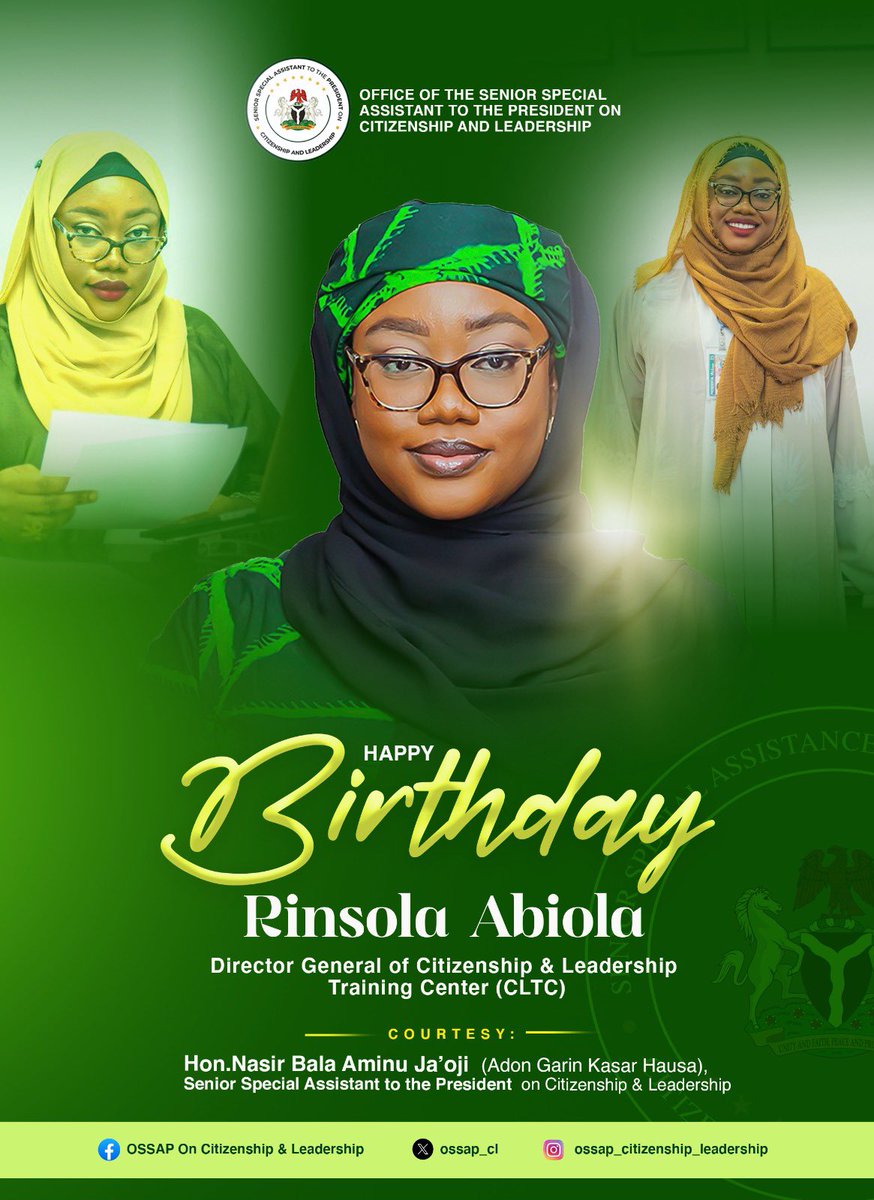 The Senior Special Assistant to the President on Citizenship &amp; Leadership, Hon. Nasir Bala Aminu Ja’oji, extends warm and heartfelt birthday wishes to Rinsola Abiola ( <a href="/RinsolaAbiola/">Aderinsola Abiola</a> ), the Director-General of the Citizenship &amp; Leadership Training Center (CLTC).

He celebrates