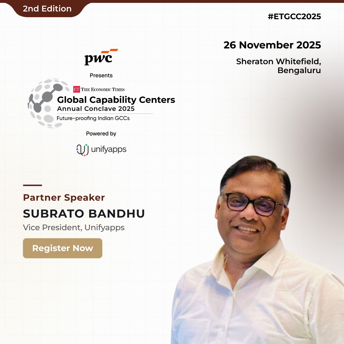 ETGCCWorld's tweet image. We’re thrilled to welcome Subrato Bandhu, Vice President, UnifyApps, as a Partner Speaker at the 2nd Edition of The Economic Times Global Capability Centers Annual Conclave 2025.

Register Now: b2b.economictimes.indiatimes.com/gcc-conclave-b…

#ETGCCAnnualConclave2025 #ETGCCWorld  #UnifyApps