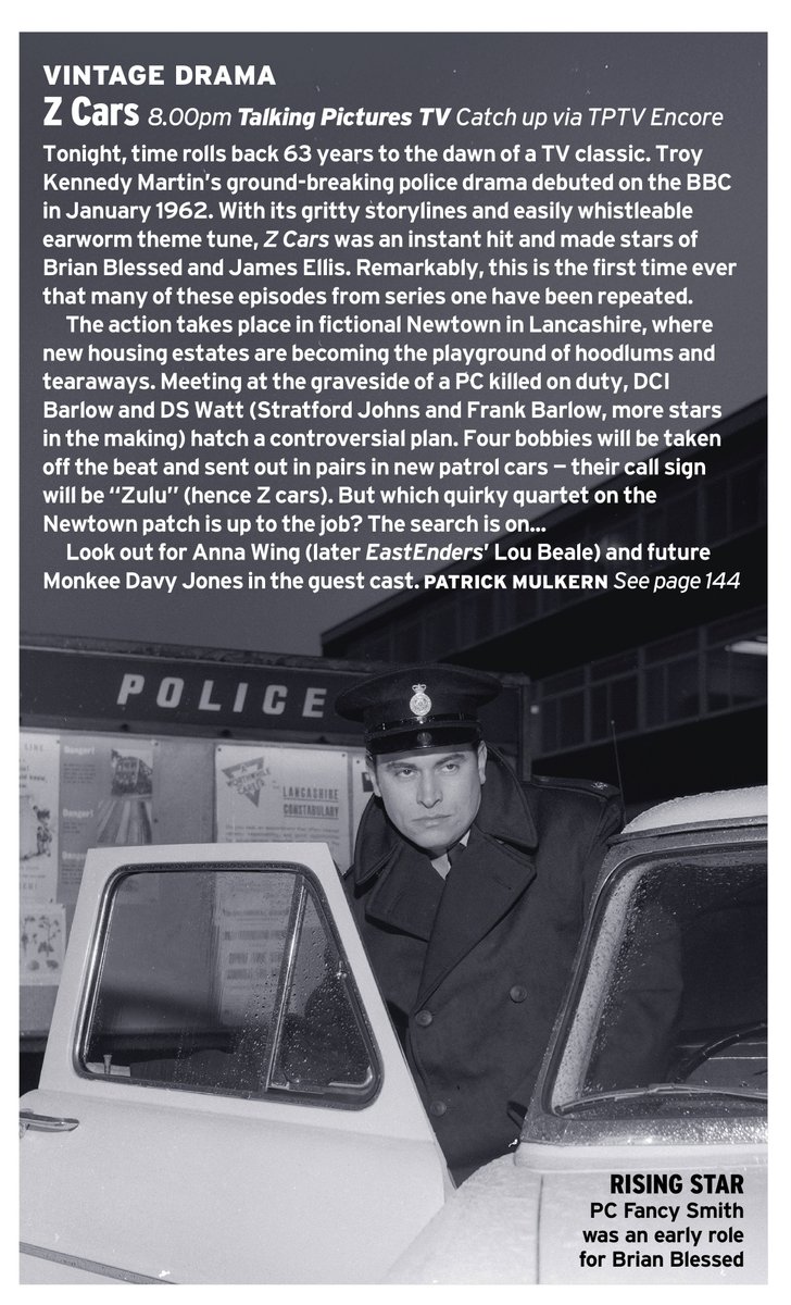 PatrickMulkern's tweet image. Vintage Z Cars from 1962 starts tonight on @TalkingPicsTV #ZCars @brianblessed 
Here's the @RadioTimes preview.
