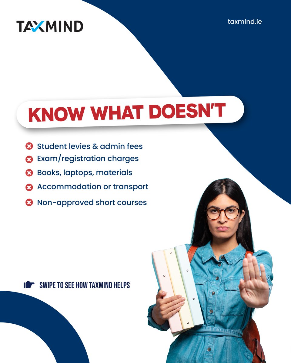 TaxmindIreland's tweet photo. Paid college fees? Claim your 20% tax refund !💸

✨ Every year, thousands miss out on tuition fee relief simply because they don’t claim it. With TaxMind, you don’t have to lose a single euro.

Just share your tuition receipt , we’ll take care of the rest https://t.co/Qrn0zmJirh