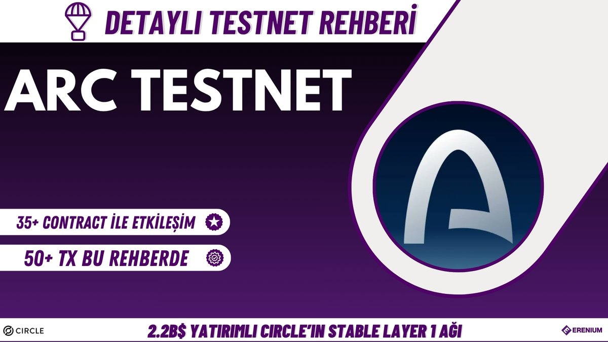 ⭐️DETAYLI ARC TESTNET REHBERİ⭐️

💸Ücretsiz Testnet💸

💜<a href="/arc/">Arc</a> , <a href="/circle/">Circle</a>  tarafından inşa edilen stable coinler için layer 1 projesidir.

🤑Circle, bu zamana kadar 3.5B$ değerleme ile 2.22B$ Yatırım topladı.

📌ARC, tokenize olma planına sahip olduğu için yapılabilir bir testnet.