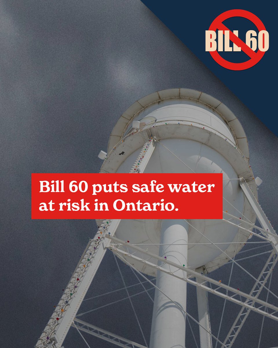 CUPEOntario's tweet image. Twenty-five years ago, Walkerton showed what happens when oversight disappears.

Seven people died. Thousands got sick. And Ontario vowed, Never Again.

Now, Bill 60 risks taking us backward — letting private corporations run our drinking-water systems and weakening the public…