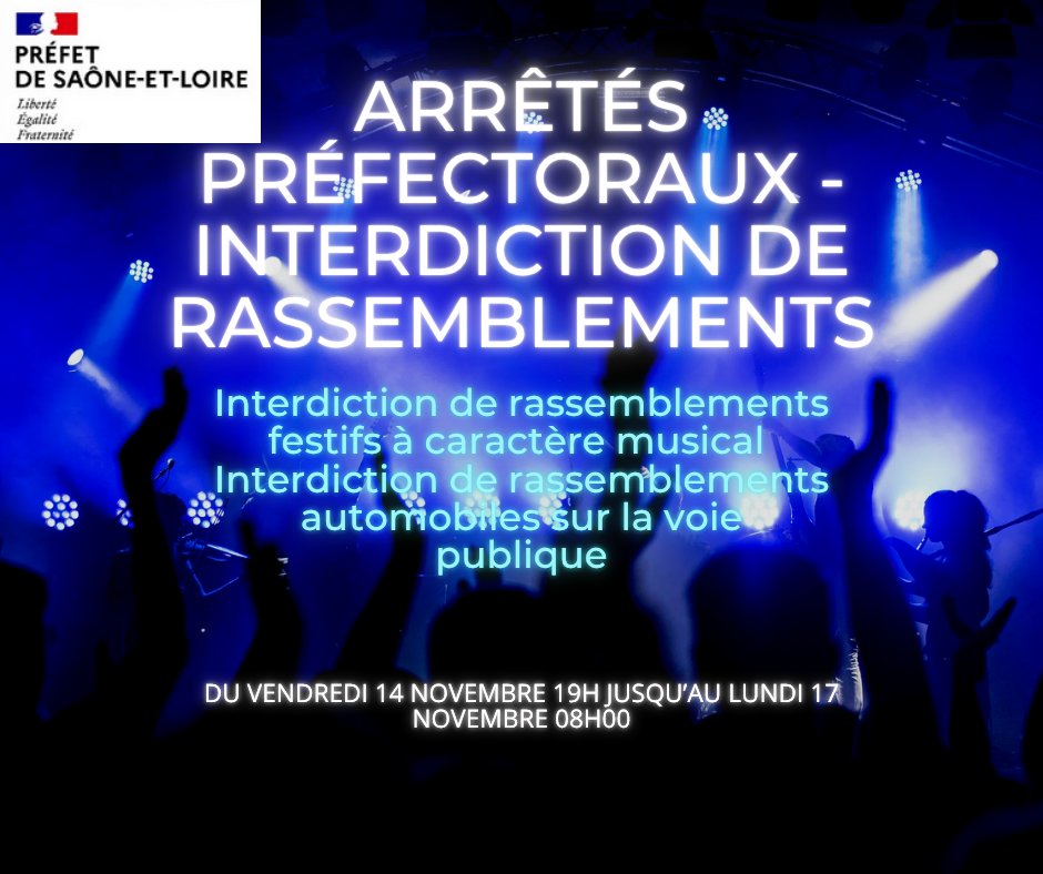 Image de Préfet de Saône-et-Loire - 🛑 #Sécurité | Saône-et-Loire
Les rassemblements festifs à caractère musical non autorisés et les ra
