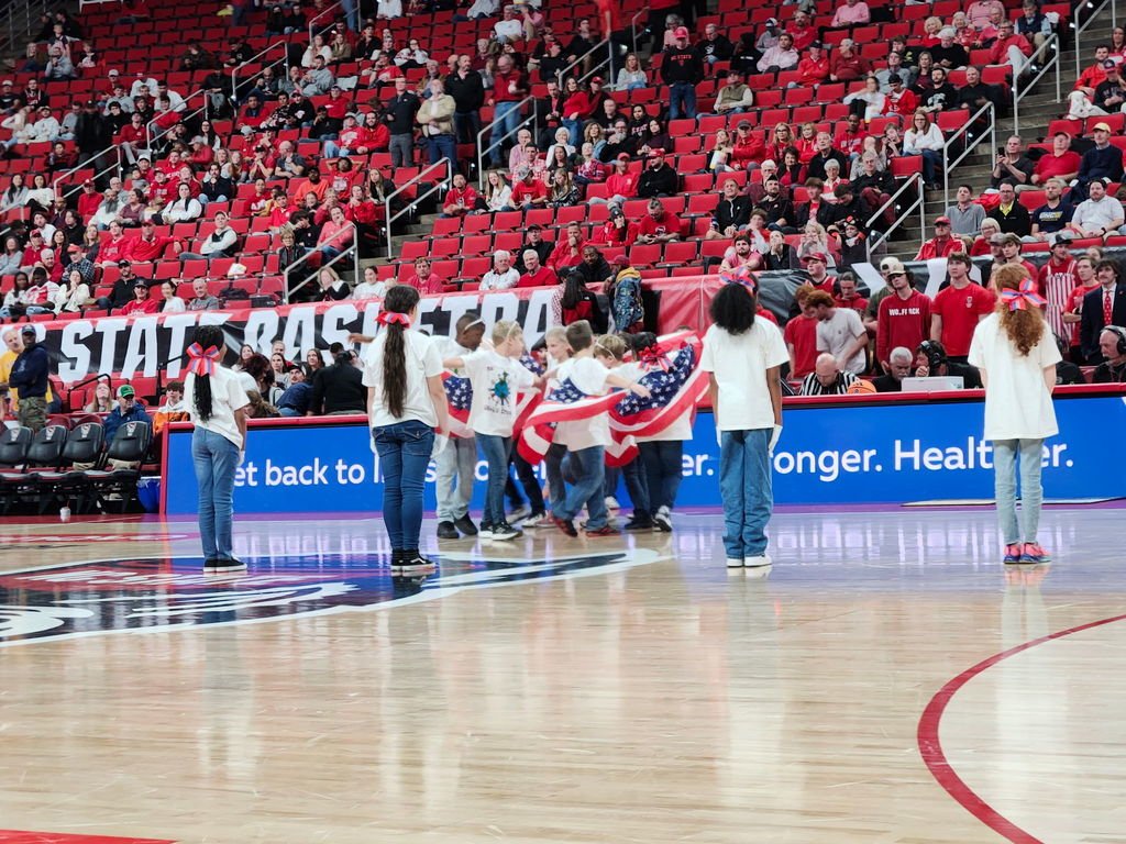 CCESCrocsRock's tweet image. On Wednesday, 4th and 5th graders performed God Bless the USA at the NC State basketball halftime. They have worked hard and did a fabulous job!