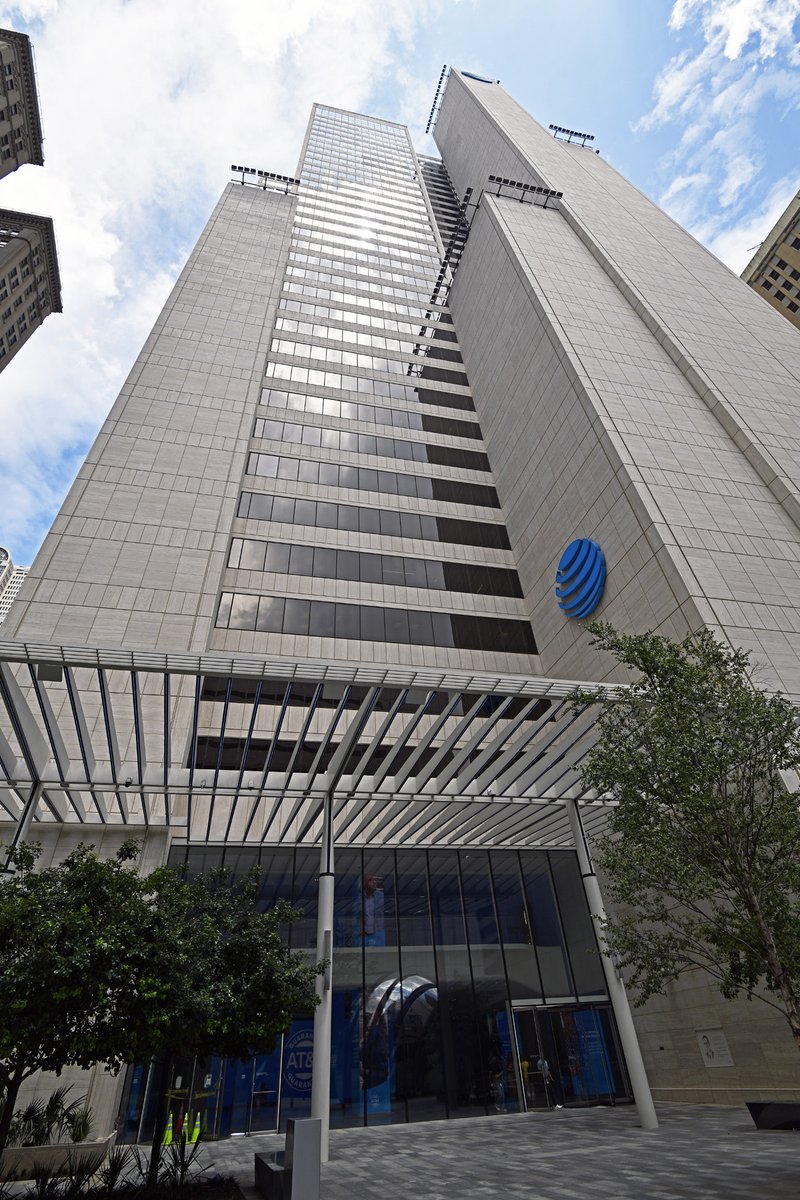 AT&amp;T’s 565-ft. Whitacre Tower utilizes 320,000 sq-ft of travertine. Following its 40-year service life, repairs were necessary. DBI served as the stone subcontractor,
#usenaturalstone #dallas #tx #masonry #architecture #renovation #architect #jobs #hiring #stone