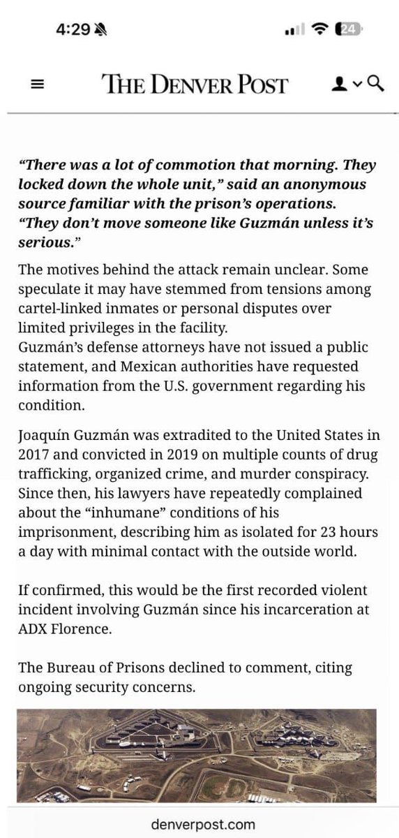 _theinfostream's tweet image. Outrage grows over allegations of “cruel and deliberate” treatment of Joaquín “El Chapo” Guzmán in a US prison

The US government is facing a wave of criticism after Joaquín “El Chapo” Guzmán’s defense team alleged that the prisoner is being subjected to a regime “calculated to…
