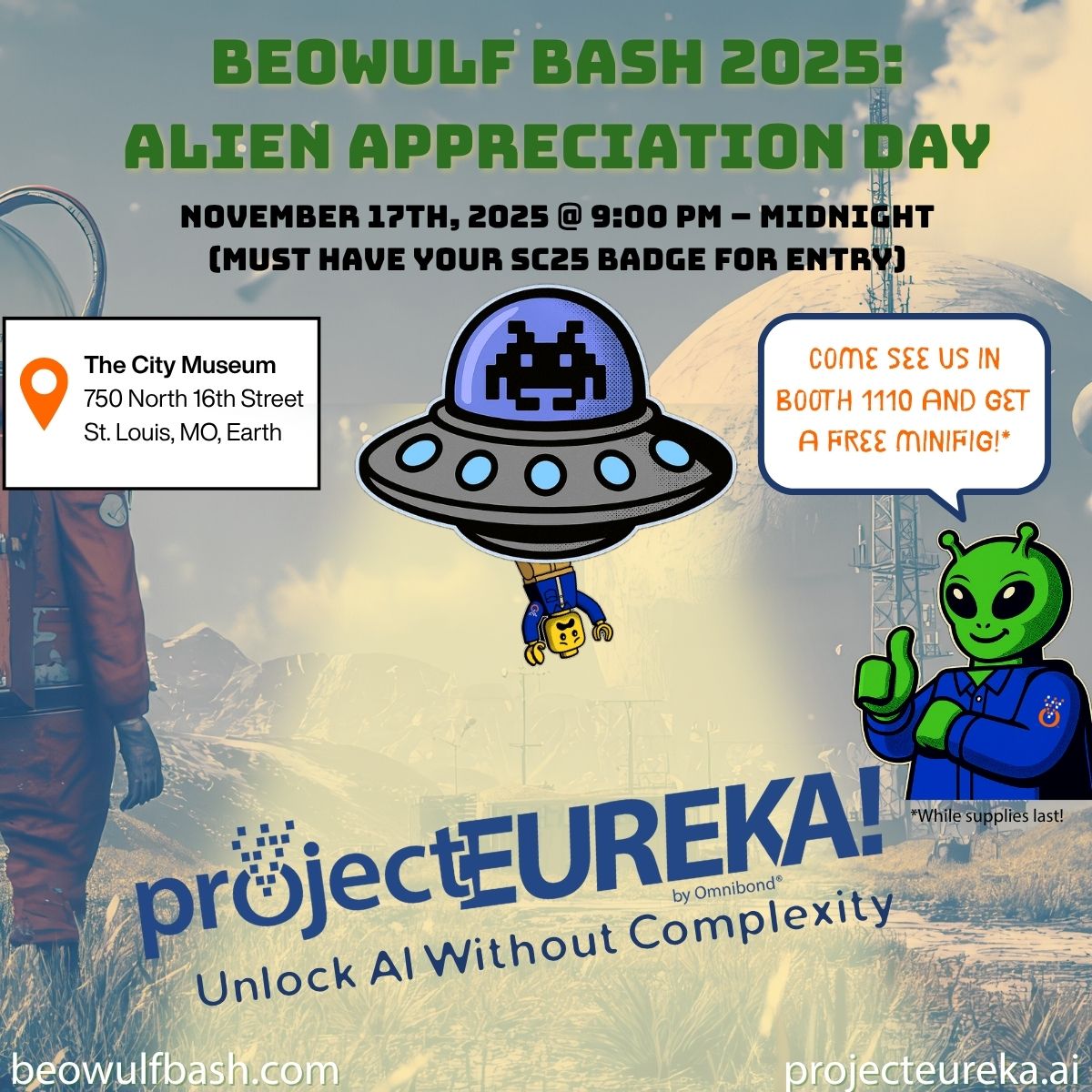 omnibond's tweet image. The #SC25 countdown is on! 🚀
Join us for the Beowulf Bash 2025 on Nov 17 at 9 p.m. at The City Museum in St. Louis.

Alien Appreciation Day 👽
Bring your inner alien and connect with the HPC community after the Opening Gala!

Omnibond is proud to support the Bash.
Catch us at…
