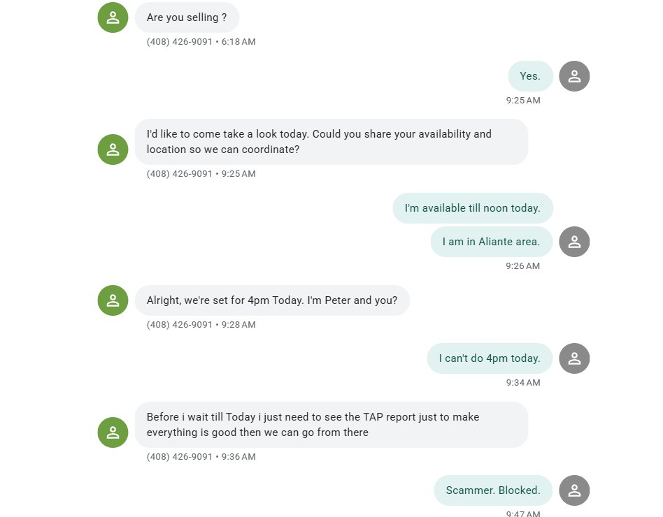 HackForumsNet's tweet image. Trying to sell a car on Craigslist.  Done it before no problem.  Didn&apos;t realize it&apos;s been taken over by scammers likely using AI automation.   Their scam is to get you to go get a vehicle report on some BS website for $40-$50.  What a racket.