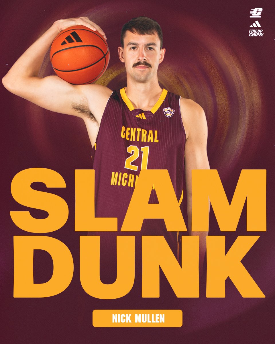 Nick Mullen throws it down again off a fast break pass from Logan McIntire! Fouled and completes the 3-point play!

Central Michigan 75, Coppin State 53, 4:31 to play!

#FireUpChips 🔥⬆️