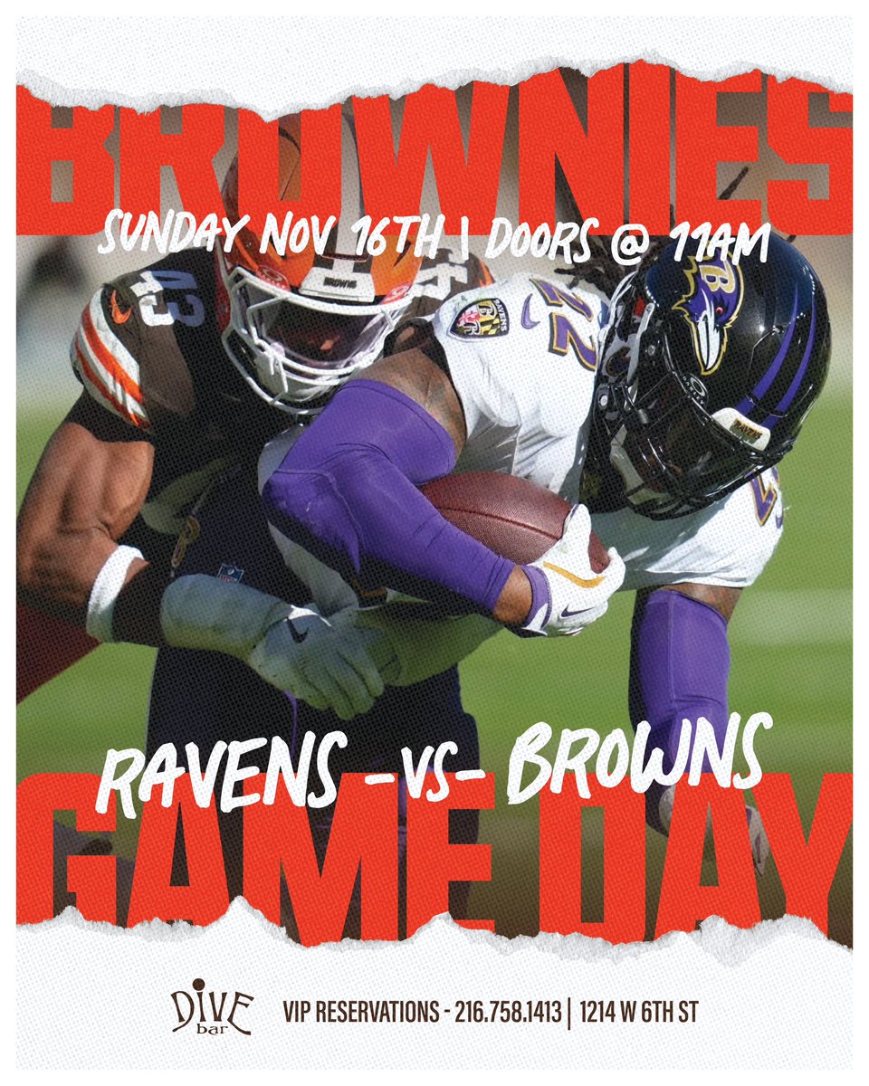 Cleveland, let’s run the whole weekend at Dive Bar 🔥👇

FRI 11/14: WERKIT • 10PM–2AM
SAT 11/15: UCLA vs Ohio State (doors open 1 hr before) + ZION • 10PM–2AM
SUN 11/16: Browns vs Ravens • Doors at 11AM 🟧🟫

VIP: 216.758.1413
📍1214 W 6th St