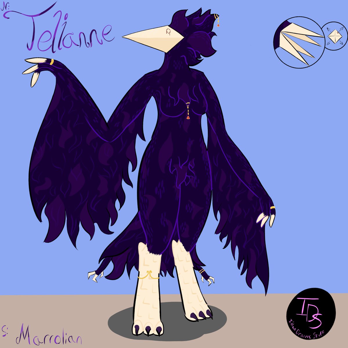 IlianDrawsStuff's tweet photo. Here is Telianne. She is a Marrolian, a species I've been dreaming/ writing up

(check the ALT for some such writing) https://t.co/YEhFoC2usF