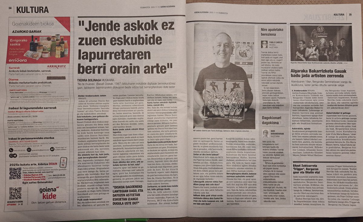 Gaur <a href="/goiena/">Goiena Albisteak</a> -n #TxerraRIP eta #PabloCabeza ''No te muevas' diskoaz eta lapurtutako diskoen eskubideetaz.