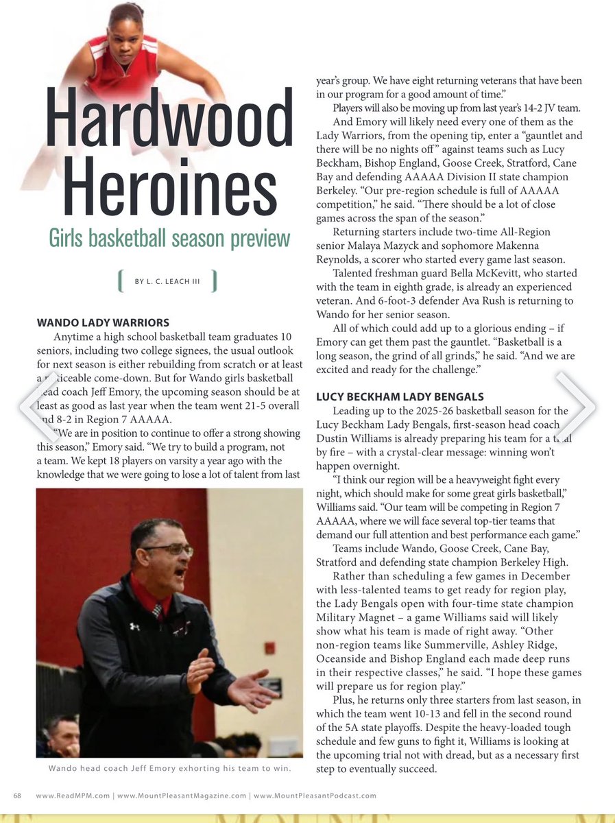 Thank you for the coverage <a href="/MountPMagazine/">Mount Pleasant Mag</a>. It’s going to be a great season! <a href="/AvaRush2026/">AVA RUSH</a> <a href="/Mak_Reynolds/">Makenna Reynolds</a> <a href="/MazyckMalaya/">Malaya Mazyck</a> <a href="/B4LLABUCKETS/">Bella McKevitt</a> read.mountpleasantmagazine.com/mpm/novdec2025…