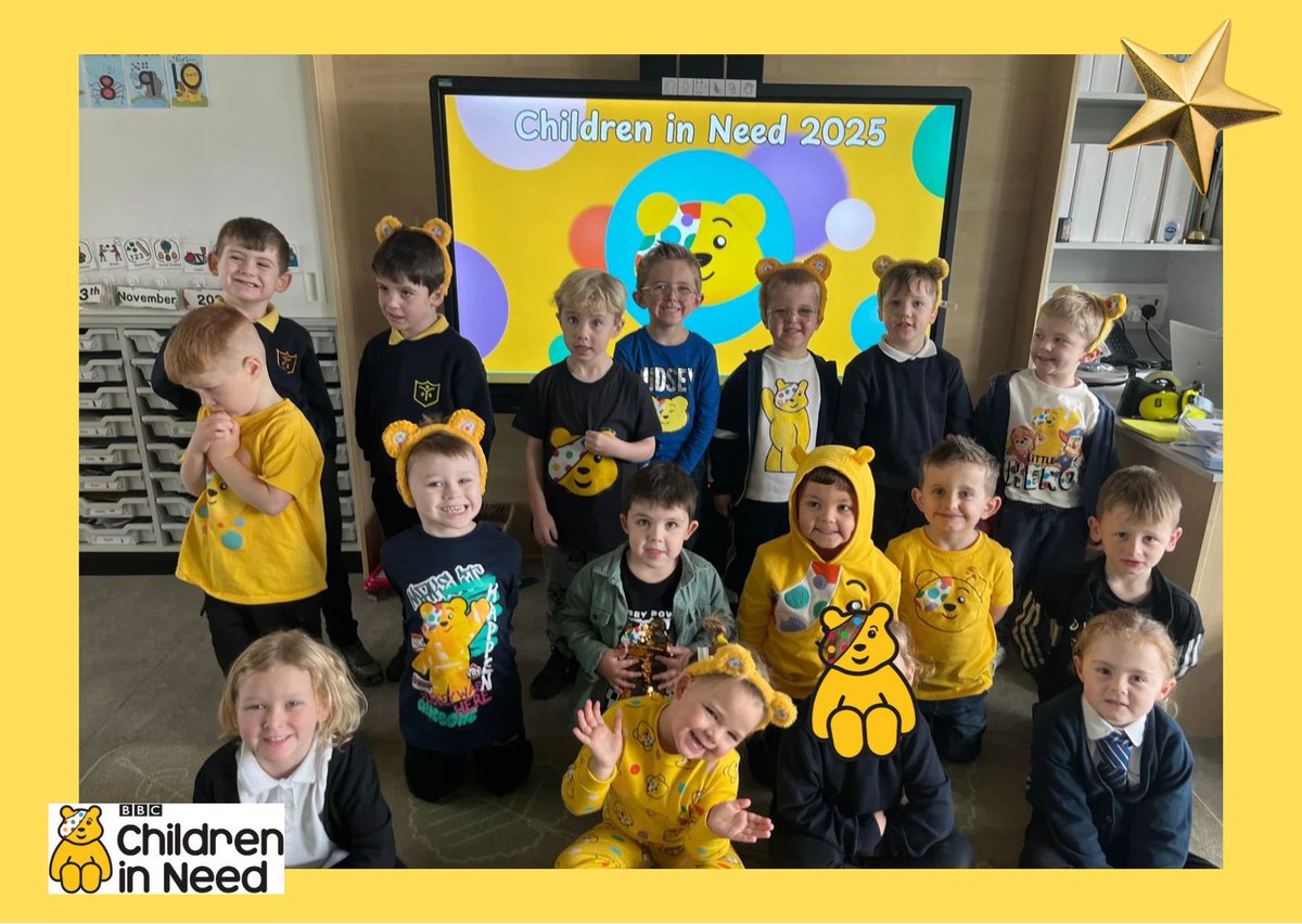 Primary 1 had a brilliant Children in Need day! 💛 <a href="/BBCCiN/">BBC Children in Need</a> 
We did some Pudsey Phonics, soaked Miss Donnelly (sorry! 😂), created Pudsey TV programmes in our home corner 📺🐻, and learned how BBC Children in Need helps children access their rights ⭐ 
(UNCRC Article 27)