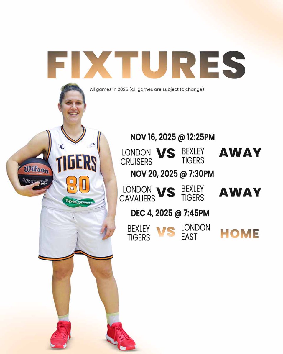 Introducing our first ever Senior Women’s Team 🐯🔥

Catch the Tigers in action across three upcoming fixtures, starting this Saturday away at London Cruisers!

📅 NOV 16 – Cruisers (A)
📅 NOV 20 – Cavaliers (A)
📅 DEC 4 – London East (H)

#WeAreBexley #BexleyTigers