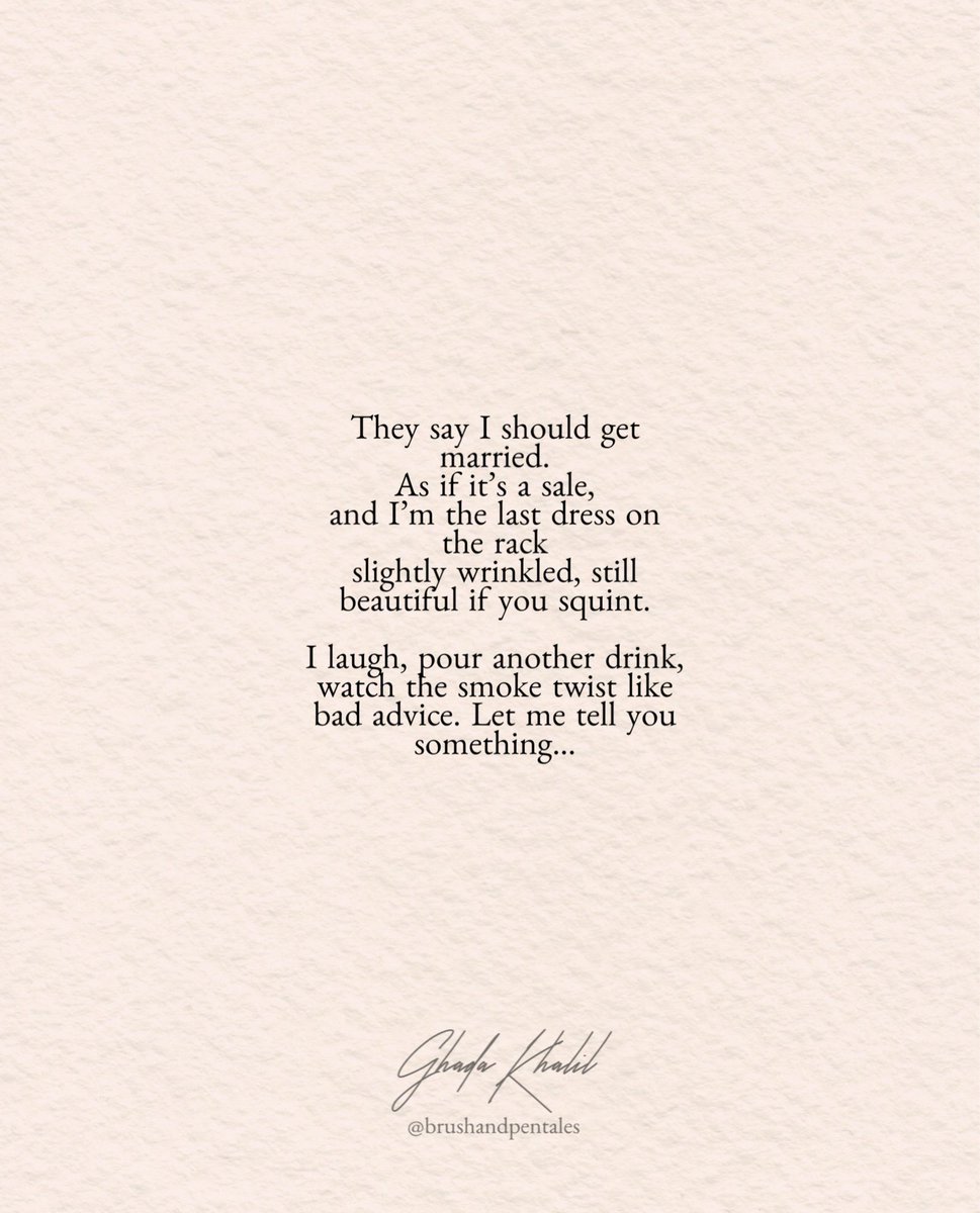 BrushnPenTales's tweet image. They Say I Should Get Married

Full poem on Instagram (@brushandpentales)

#amwriting #author #AuthorsOfTwitter #authorlife #authorquotes #blog #blogger #book #literature #writer #writing #writerscommunity #poetrytwitter #poetry #poet #prose #poem