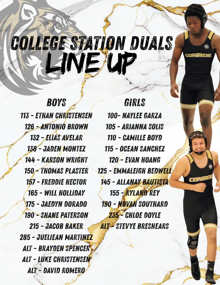 The Conroe Wrestling season officially kicks off tomorrow with the College Station Duals!
#COMPETE #SicEmTigers🐅

<a href="/ConroeHSCISD/">Conroe High School, Conroe ISD</a> | <a href="/Conroeathletics/">ConroeHigh Athletics</a>