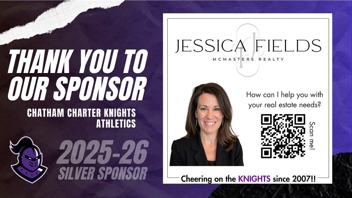 A huge thank you to Jessica Fields with McMasters Realty for being a Silver Sponsor of Chatham Charter Athletics! Jessica has proudly supported the Knights since 2007, and we’re grateful for her continued dedication to our student-athletes and community.⚔️