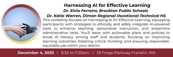 MSAA_33's tweet image. 🚀 Harness AI for Effective Learning! Equip yourself with strategies to ethically integrate AI tools. Learn to personalize instruction, streamline tasks, and boost AI literacy across your district.  tinyurl.com/e3psbz9d @MASchoolsK12 @BostonSchools  @Worcesterpublic