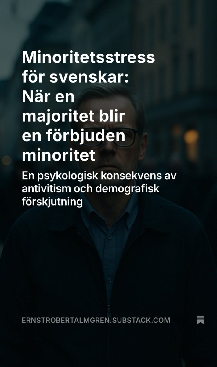 Sverige pratar mycket om minoriteter.
Men aldrig om den minoritet som inte får finnas: svenskarna.

I en vidareutbildning i psykiatri gick vi igenom minoritetsstress-modellen.
Allt var okontroversiellt – tills jag insåg något:

Länk i kommentarerna.

>>>