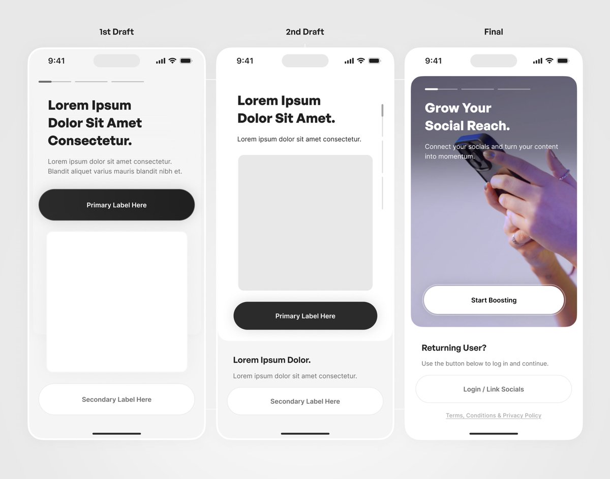 Three drafts. One screen. A reminder that progress in design isn’t linear. Some days it’s 20 screens in one go, other days it’s wrestling with just one. The journey still counts.
