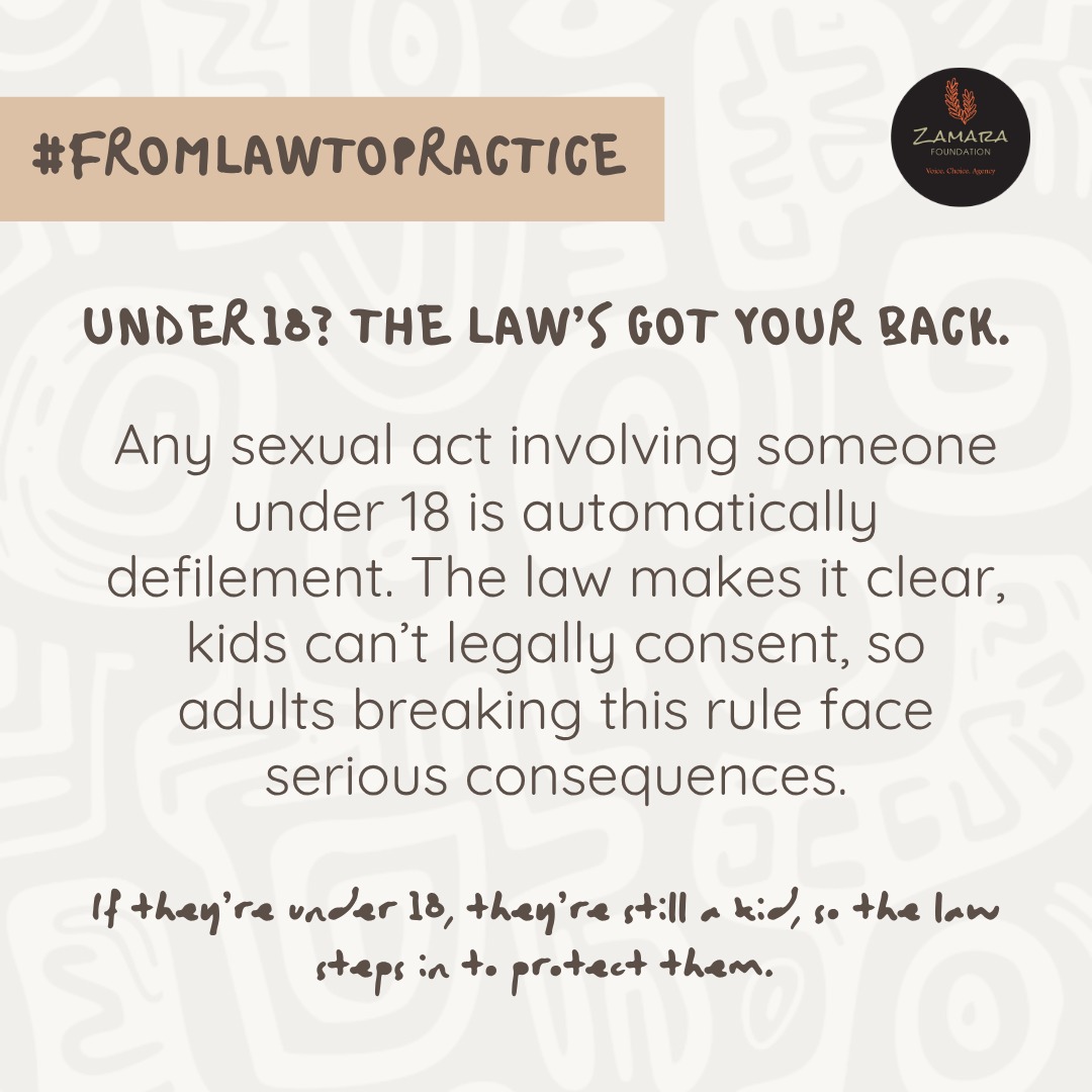 OchiengWendyAw1's tweet photo. Any sexual act with a kid is defilement,full stop!!! They can’t consent, so adults who cross that line face real consequences.
If they’re under 18, they’re still a child. The law steps in to protect them.
#FromLawToPractice
#zamaravoices
@Zamara_fdn https://t.co/Un9ZuBPD7w