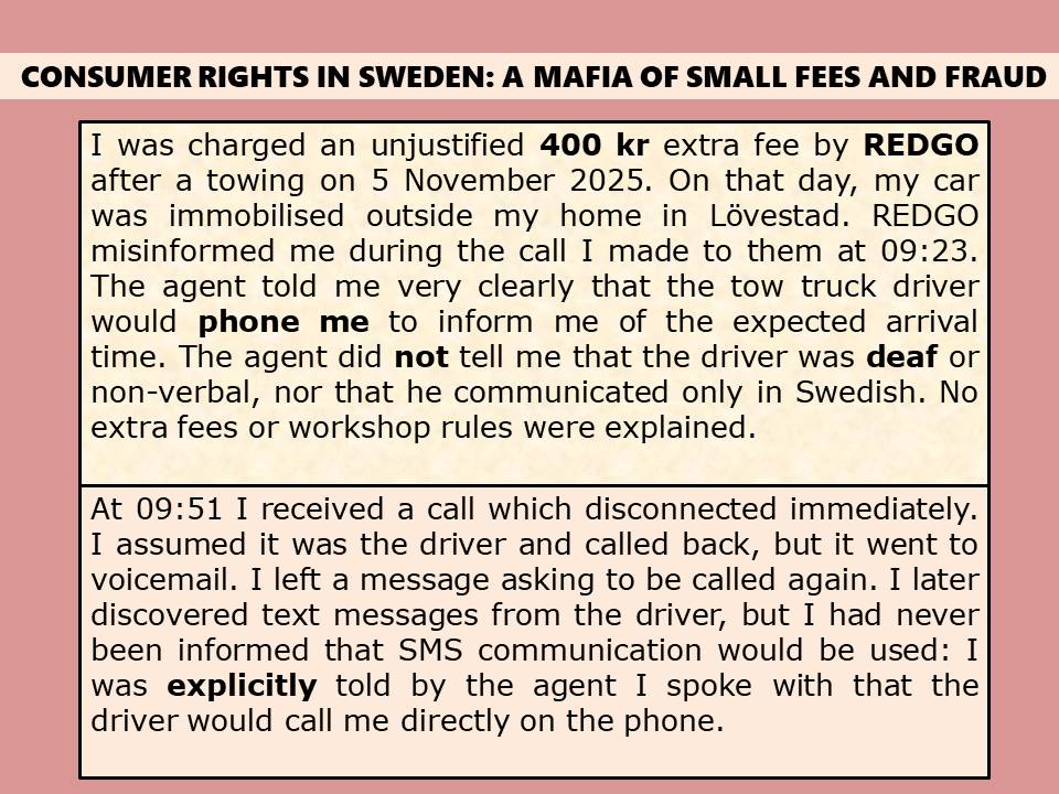 ildico1's tweet image. #RedGo Sweden AB charged me an unjustified 400 kr fee. Here’s what happened 👇 #ConsumerRights #fraud #SwedishMafia #Sverige #ARN #Transparency  #SverigeÄrEttMisslyckatLand @NSKRedaktion @DailyMail #rottencountry