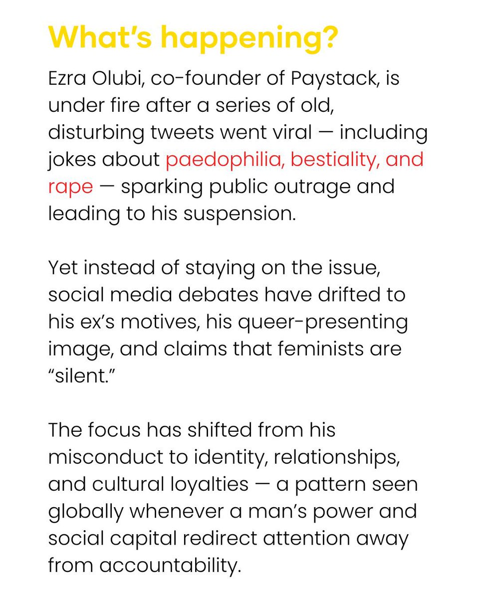 wearegst's tweet image. Ezra Olubi’s tweets weren’t jokes. They were depravity. His wealth and identity shielded him for years. Stop deflecting onto feminists or exes — he is the problem. Always has been.

 Ezra Olubi celebrated rape, pedophilia, and abuse online. That’s the story. That’s the crime.