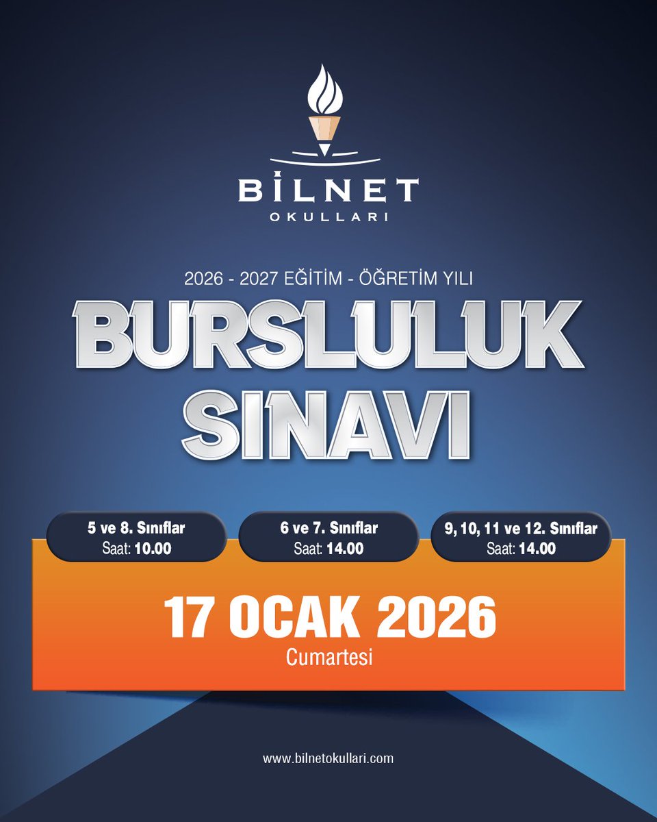 2026-2027 Eğitim-Öğretim yılı "Bilnet Okulları Bursluluk Sınavı” için profilde bulunan linkten başvuru yapabilirsiniz. Sınavlarda başarılı olan öğrencilere, belirlenen oranlarda eğitim bursu verilecektir.

#BilnetOkulları #BilnetSchools #BurslulukSınavı